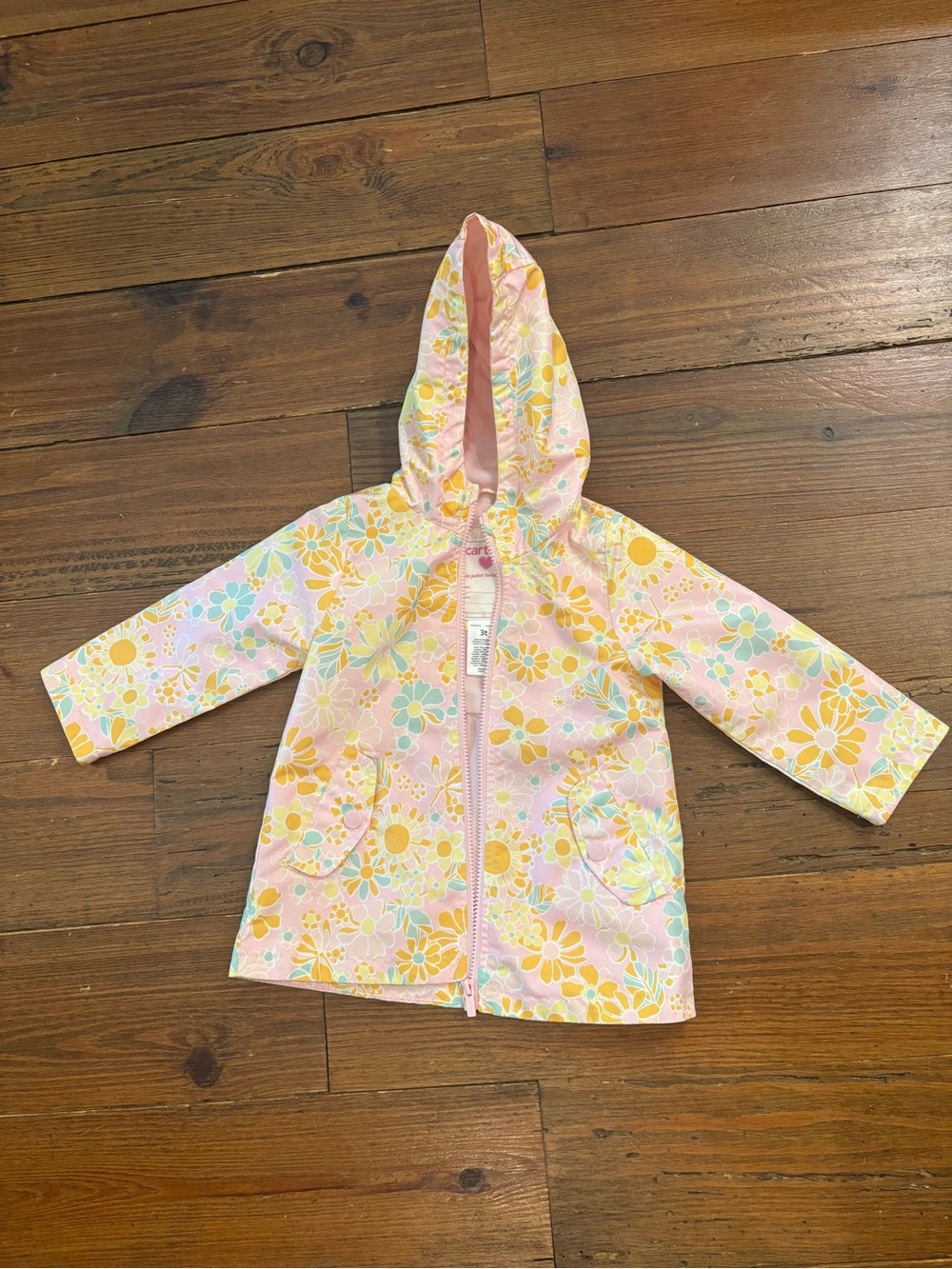 Carter's Pastel Pink Floral Hooded Raincoat with Yellow & Light Blue Flowers